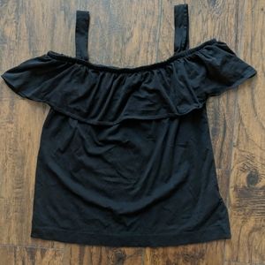 J. Crew Black Ruffle Off- Shoulder Tank Top NWOT